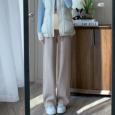 Maternity Autumn Pants for Spring and Autumn, Wide-Leg Pants for Outdoor Wear, Faux Cashmere, Casual Drapey Straight-Leg Pants, 2023 New Style — 3