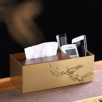 Copper Wood Pumping Paper Box Advanced Sensory Home Living Room Creative Office Tea Table Multifunction Paper Towel Box Tabletop Containing box