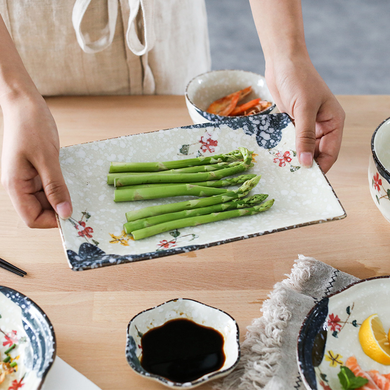 A proud boss on cold Japanese - style tableware and hand - made snowflake enamel household ceramic bowl dish plate sushi plate dishes