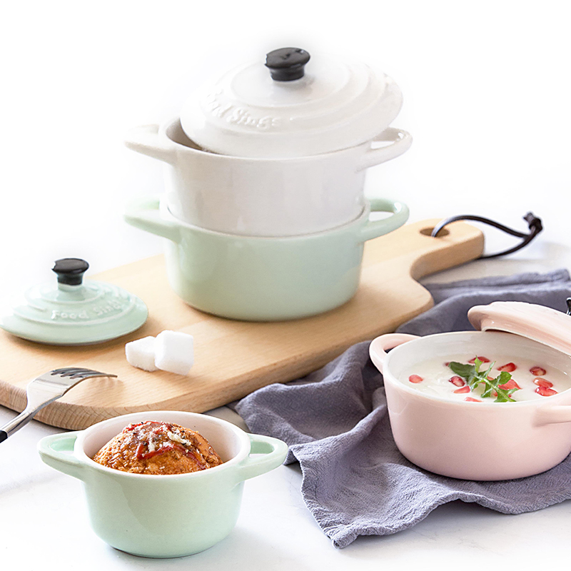 Boss it in creative lovely ears steamed egg bowl with cover ceramic bird 's nest water stew roast to use baking tools