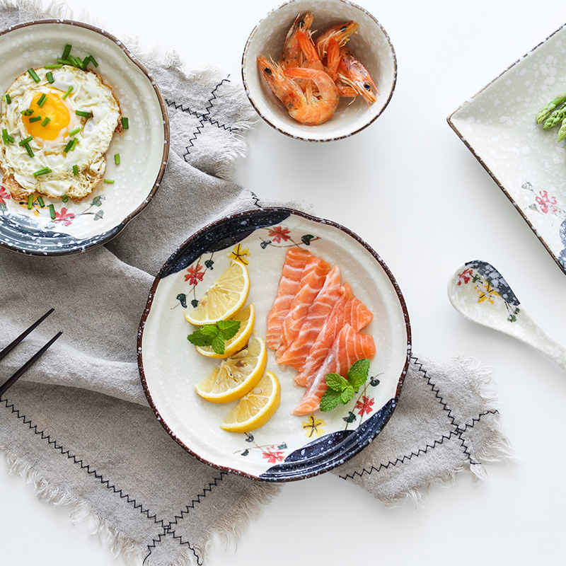 A proud boss on cold Japanese - style tableware and hand - made snowflake enamel household ceramic bowl dish plate sushi plate dishes