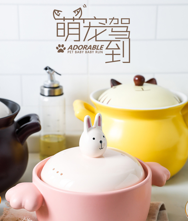 Boss the month of familiar cartoon animals crock pot creative express cat rabbit household ceramic stew soup simmering saucepan