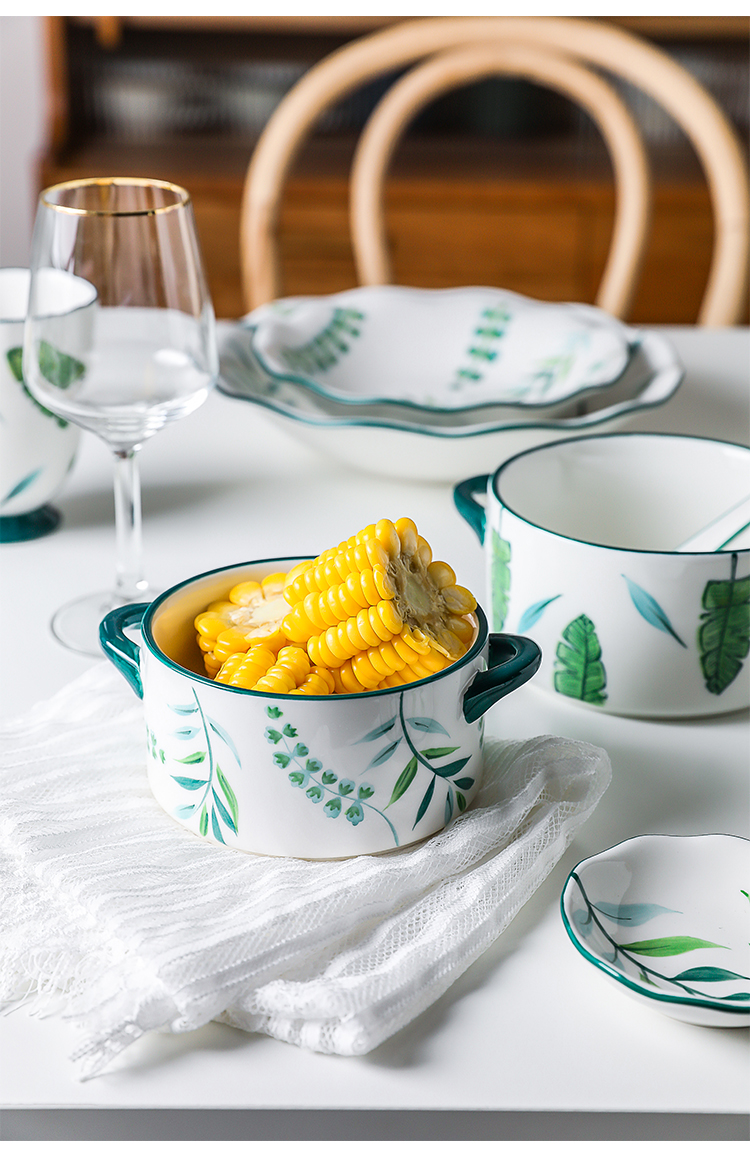 Boss on green tableware leaves the Nordic creative household ceramics ears 0 breakfast tray was the bowl of soup bowl