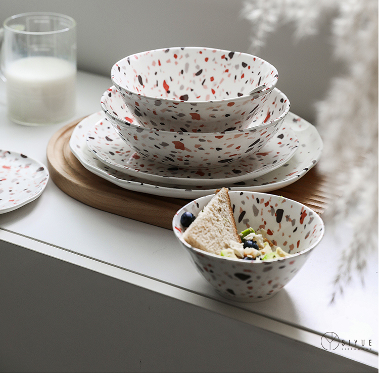 Boss in mottled creative ceramic tableware, lovely home soup bowl large rainbow such use 0 flat the salad bowl