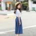 Quần ống rộng bé gái mùa hè cotton cotton rộng eo quần jeans trẻ em thời trang váy quần chín quần - Quần jean