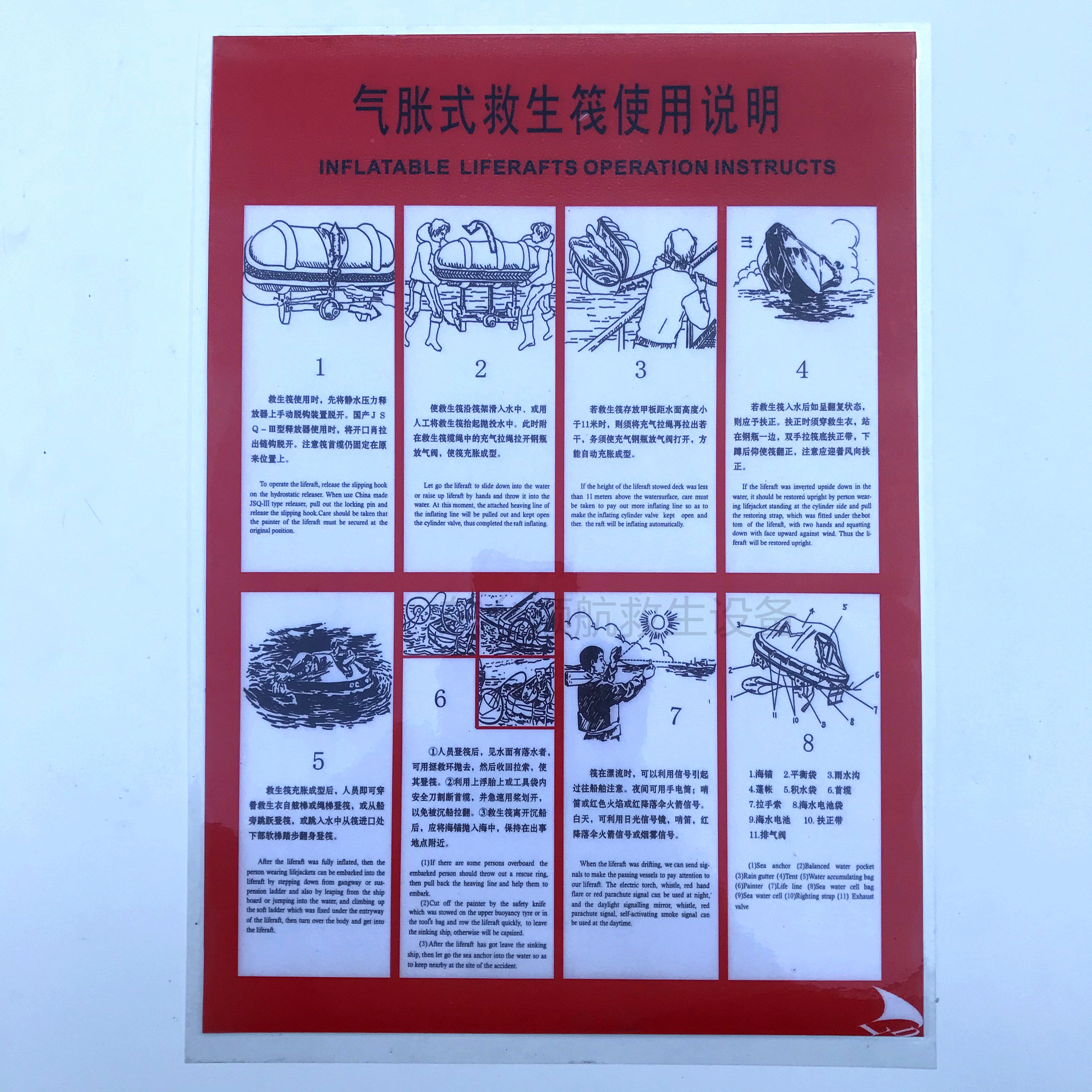 Marine crane column landing life raft inflatable life raft