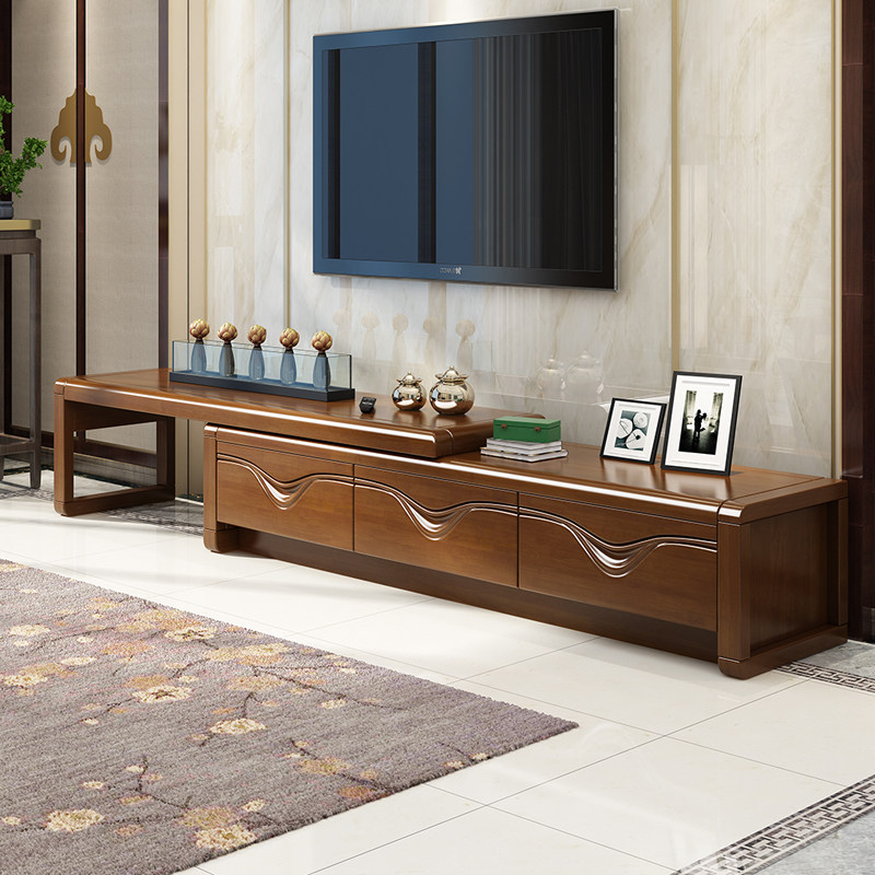 New Chinese style solid wood TV cabinet combination modern minimalist simple coffee table telescopic TV cabinet complete living room furniture