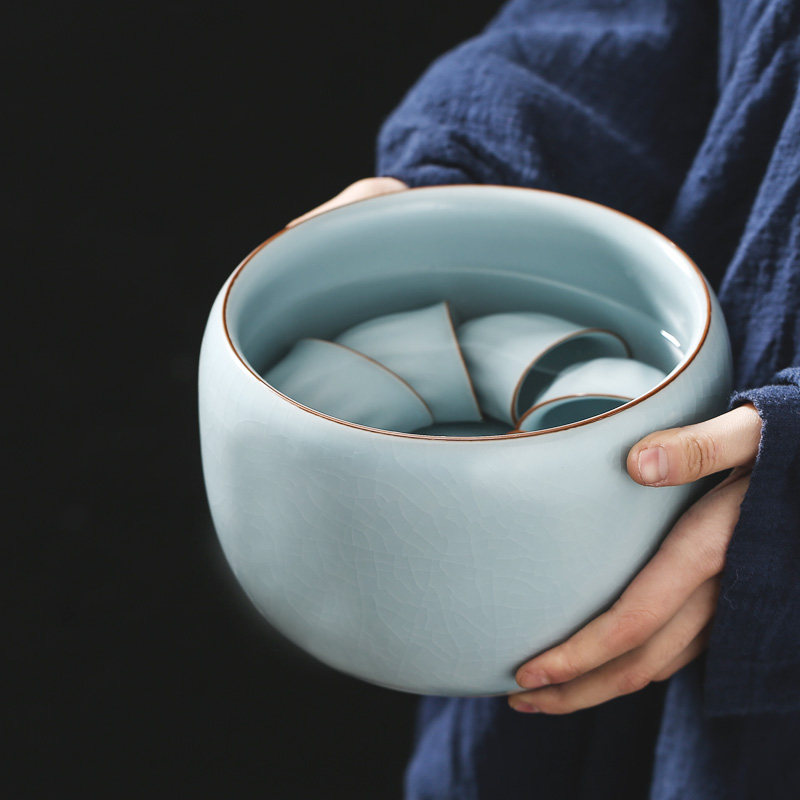 Long system of good quality ceramic tea residue cylinder large number thickened Ru kiln Zen Serve washed tea washing tea Ashtray Kung Fu Tea Road Accessories