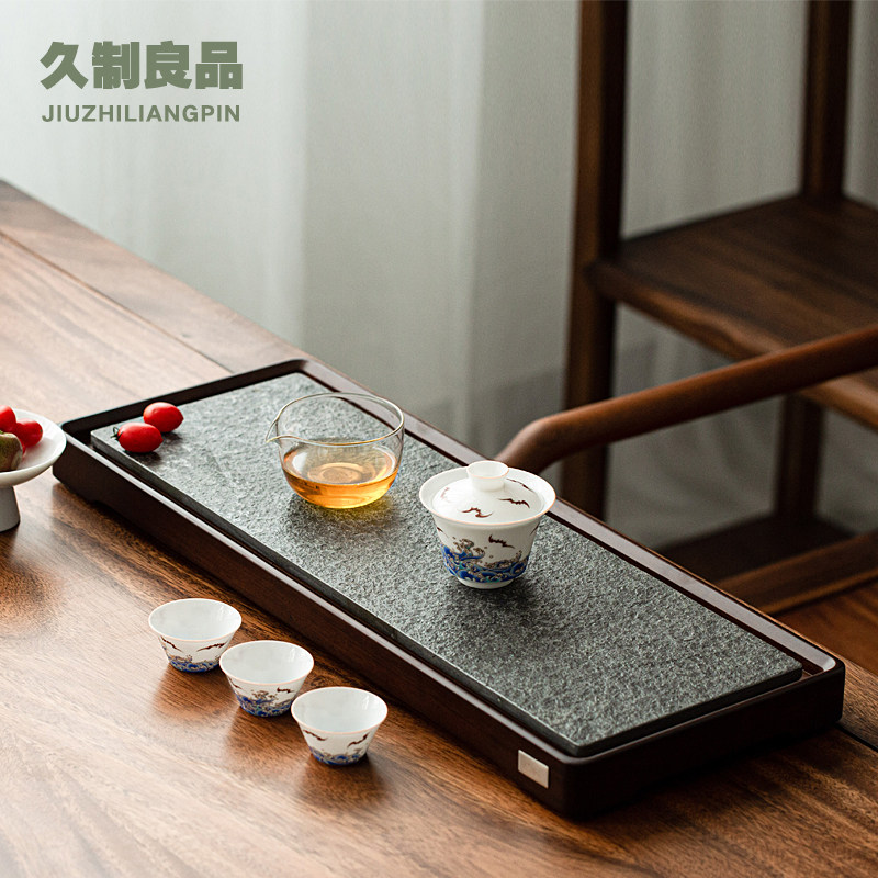 Long-made good product Wujin Stone tea tray household large whole stone tea table kung fu tea set bamboo tray drainage