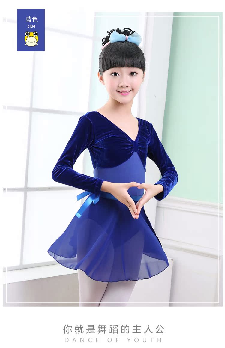 Mùa thu và mùa đông thiếu nhi khiêu vũ mặc quần áo dài tay cho bé gái bằng vàng trang phục biểu diễn cho bé
