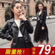 2022 new spring and autumn leather jacket women's short motorcycle slim and handsome high waist PU leather jacket small coat trendy