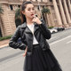 2022 new spring and autumn leather jacket women's short motorcycle slim and handsome high waist PU leather jacket small coat trendy