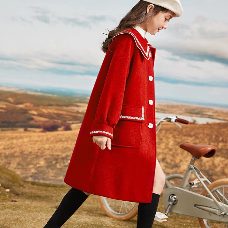 Girls'medium long version of children red big clothes children 2021 CUHK Scouts spring autumn girls' fur coats