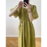 Летний приталенный корсет, зеленое платье, французский стиль, изысканный стиль, рукава фонарики