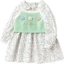 Balabala childrens clothing girls dress suit fashionable and floral two-piece set childrens autumn clothing fresh and artistic