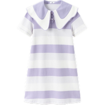 Balabala Girls Skirt Childrens Dress 2024 New Summer Clothes for Big Children Contrast Color Big Lapel Cute Trendy