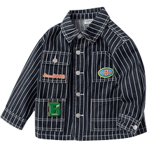 (Same style in the mall) Balabala childrens clothing childrens denim jacket 2024 new spring striped cotton workwear