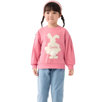 Balabala childrens sweatshirt girls 2024 spring and autumn new style cartoon rabbit sweet round neck pullover top cute