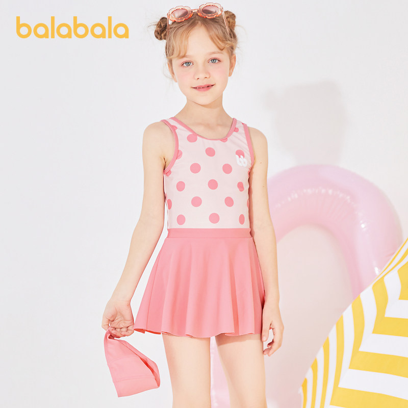 Balabara Girl Swimsuit Suit Children Swimsuit Conjoined CUHK Child Swimming Cap Two Sets of Ancient Polo Dot Women