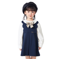 Balabala childrens clothing girls dress suit fashionable college style two-piece set childrens autumn clothing sweet doll collar