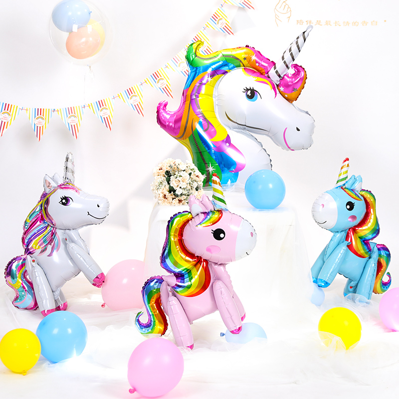 Cute Unicorn Aluminum Foil Balloon Standing Pony Child Baby Birthday Decorated Toy Balloon Placement Pint Party