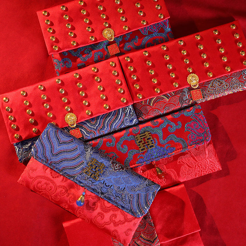 Wedding ceremony high-grade ten thousand yuan big red bag exquisite happy character fabric bride price money bag Chinese retro creative profit seal