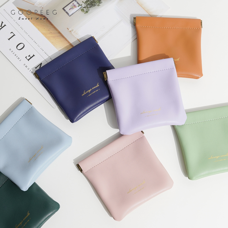 Lipstick Earphone Storage Bag Leather Key Card Holder Coin Purse Mini Pouch with Automatic Closure Simple ins
