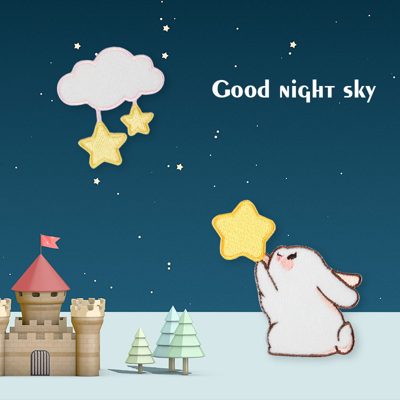 Pick Up Stars Rabbit Embroidered Sticker Small Bear Cloud star cute switch phone LONGCHAMP bag cloth patch decoration breaking hole patch