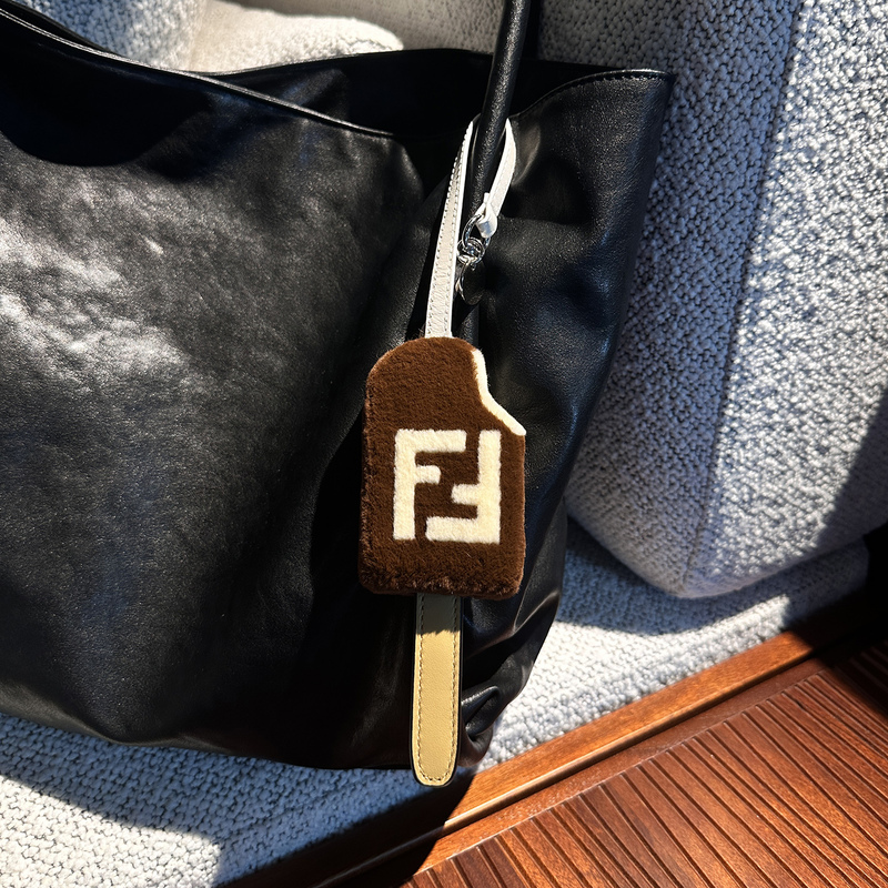 Ff Plush Ice Cream Bag Pendant Real Fur Ice Cream Charm High-End Keychain Trendy Accessory Gift