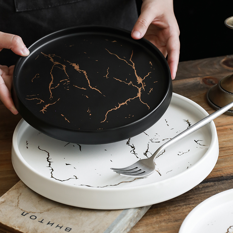 Nordic marble half gold ceramic tableware SaPan breakfast tray cake plate contracted jewelry plate