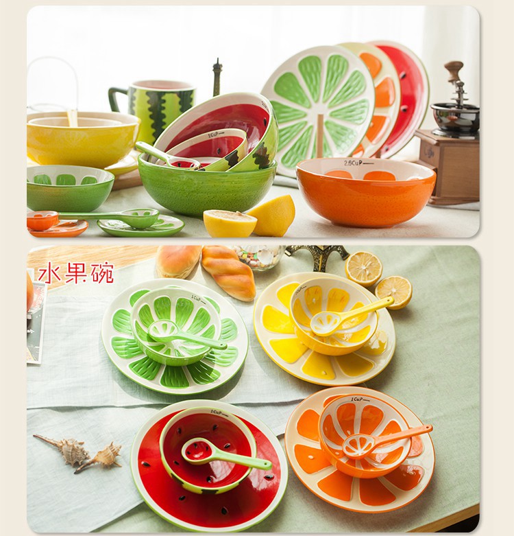 Jingdezhen cartoon creative lovely fruit watermelon salad rice bowls bowl dessert plates teaspoons of ceramic tableware suit