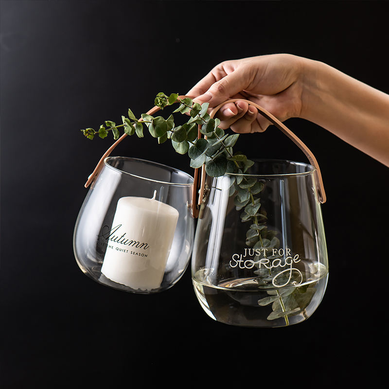 ins portable glass bottle English letter flower pot Creative household flower arrangement bottle storage jar Table top vase basket