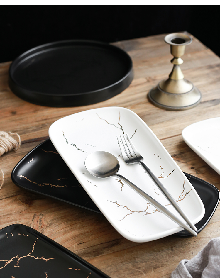 Nordic marble half gold ceramic tableware SaPan breakfast tray cake plate contracted jewelry plate