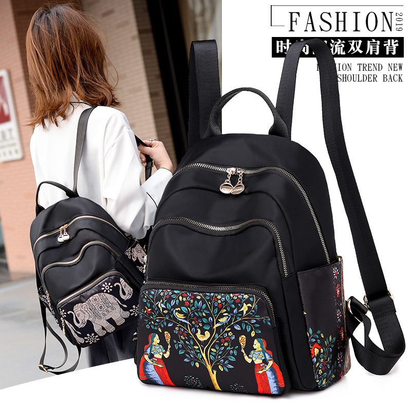 2021 new nylon double shoulder bag woman 100 lap canvas Han version student Shoulder Bag Printed Oxford Cloth Large Capacity Package Bag