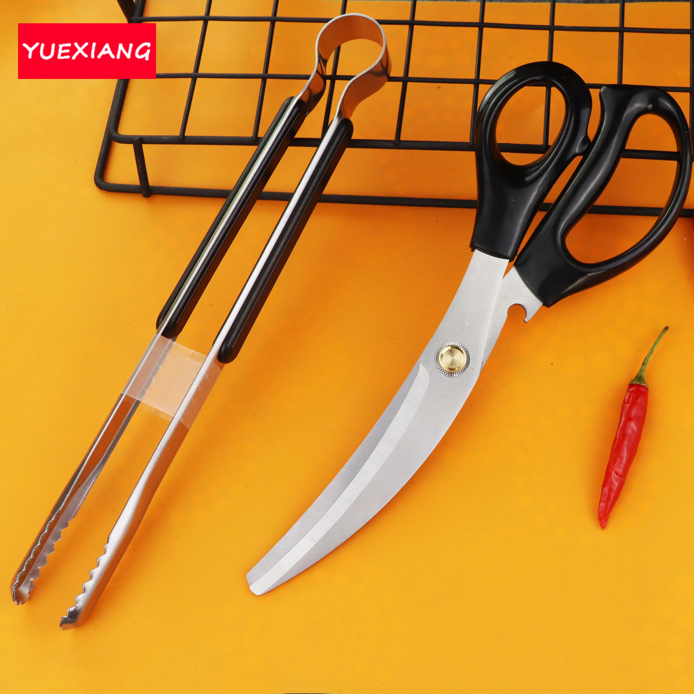 Korean stainless steel barbecue scissors clip set Steak scissors scissors Household kitchen scissors barbecue scissors food scissors