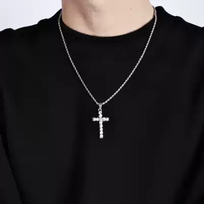 Full diamond cross necklace INS Ma Siwei zircon European and American rap hip-hop men and women choker personality titanium chain