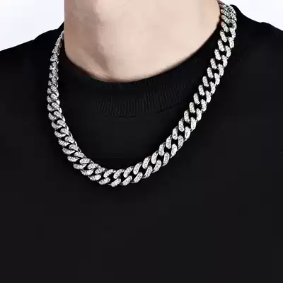 Full of drilling Cuban chain zircon necklace hip hop Hiphop Wang Jiaer same style INS European and American Rap Street rough students