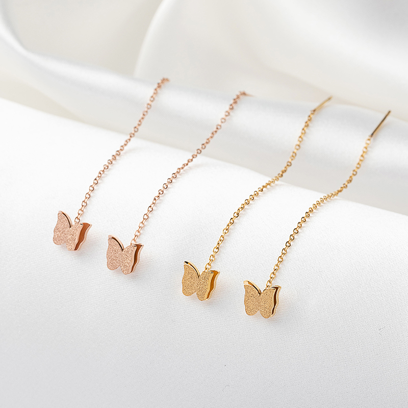 Titanium Steel Frosted Butterfly Ear Wire Female 2022 New Korean Temperament Earring Female Net Red Long Fashion Earrings