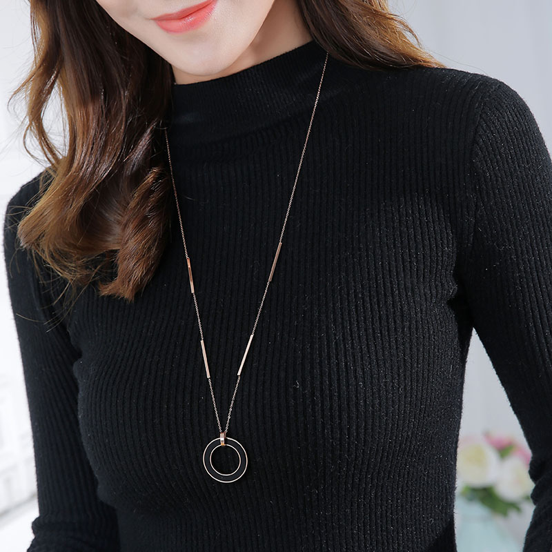 Korean Internet celebrity does not fade ring pendant titanium steel sweater chain all-match long necklace simple clothes accessories women's fashion