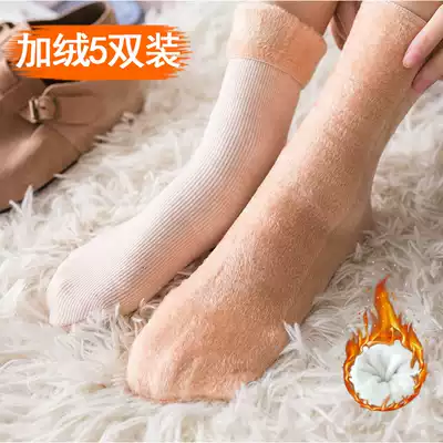 Socks women's autumn and winter new plus velvet thick cotton cold-resistant plus velvet snow socks Korean mid-tube socks snow boots socks