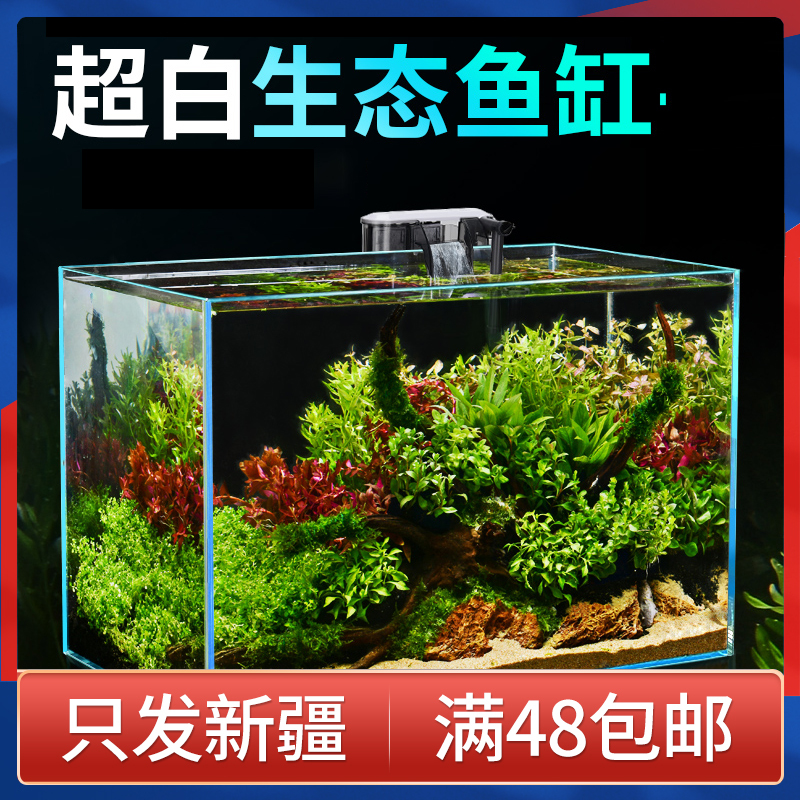 Xinjiang Free Shipping Ultra-Clear Glass Fish Tank Aquarium for Raising Goldfish, Desktop Living Room Turtle Ecological Landscaping Plant Tank