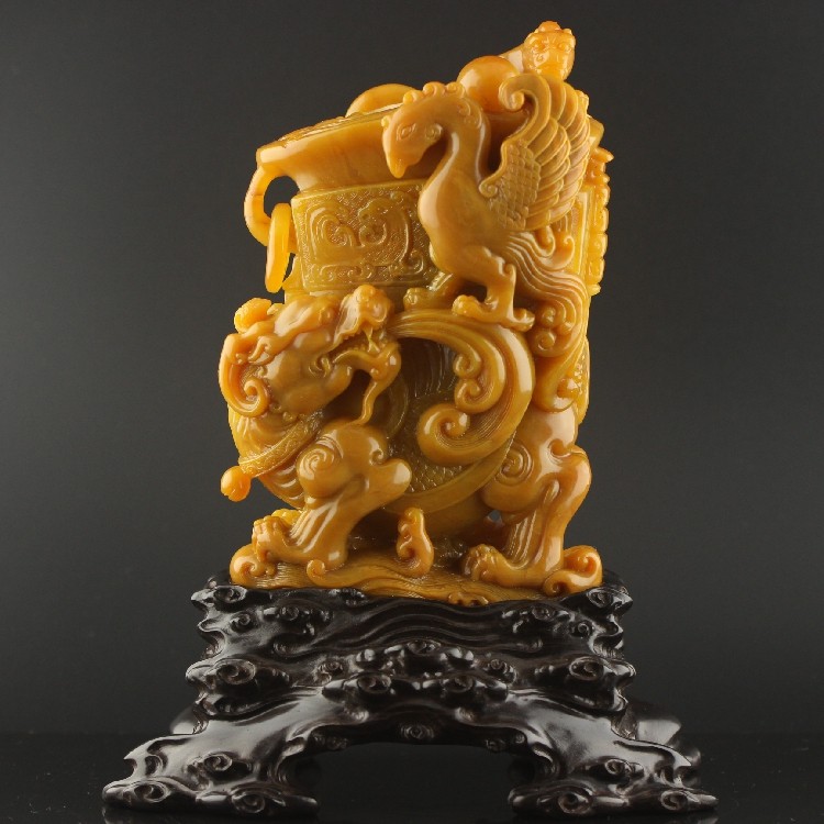 Northern Laos Tian Yellowstone Dragon Feng Zunzun's Splendid Collection Swing Piece Ancient Play Stone Sculpture Town House Gift Shoushan Stone Sculpture-Taobao