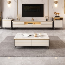 Light luxury slate coffee table TV cabinet combination solid wood living room home floor cabinet modern simple small apartment with side cabinet