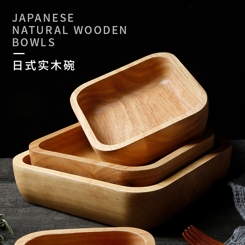 Wooden bowl Japanese large household wooden tableware Drop-proof fruit dessert Salad Pickle bowl Dining room hotel shaved ice