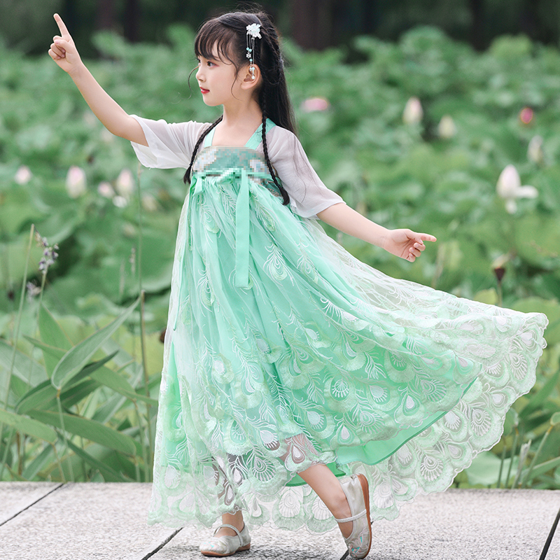 Han váy cô gái ngực váy cổ tích dành cho trẻ nhỏ chảy cổ trang phục siêu cổ tích cô bé gió của Trung Quốc mùa hè váy mùa xuân.