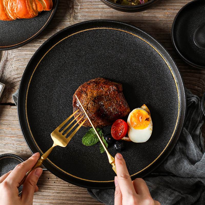 ezicok upscale steak tray Scratch-resistant Dining Tray Ceramic Home Cutlery Disc minimalist Pan Day Plate Square