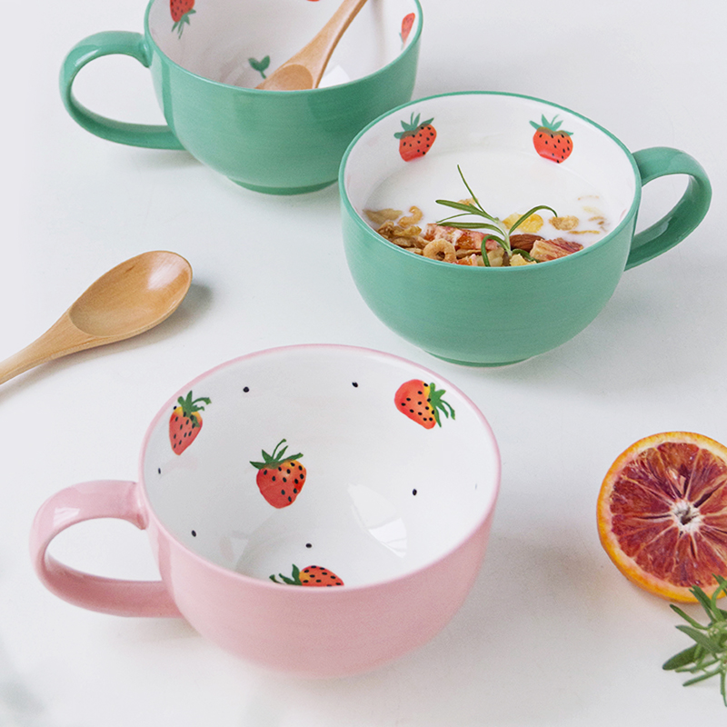 ezicok Breakfast Cup Ceramic Milk Cup Large Capacity Water Cup Home Cute Soup Cup Oatmeal Cup Mug