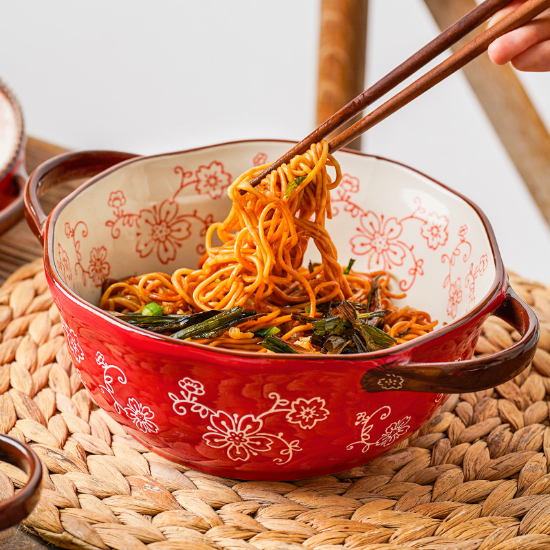 ezicok Twin Ear Soup Bowl Big home Bowl Ceramic Cutlery Italian Noodle Bowl bowl Bowl Bull's Noodle Bowl