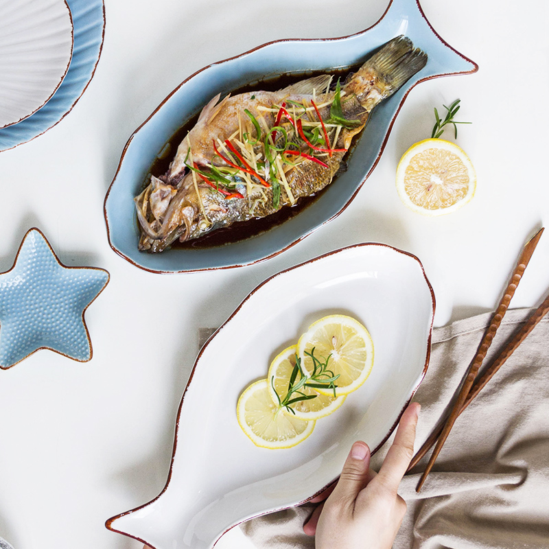 ezicok fish pan creative ceramic plate day style net red dinner plate Home new steamed fish pan Nordic cutlery dishes