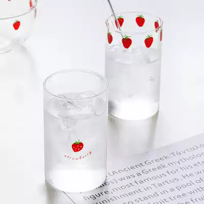 ezicok strawberry glass cute glass bowl Milk Cup home simple glass water cup juice cold drink cup